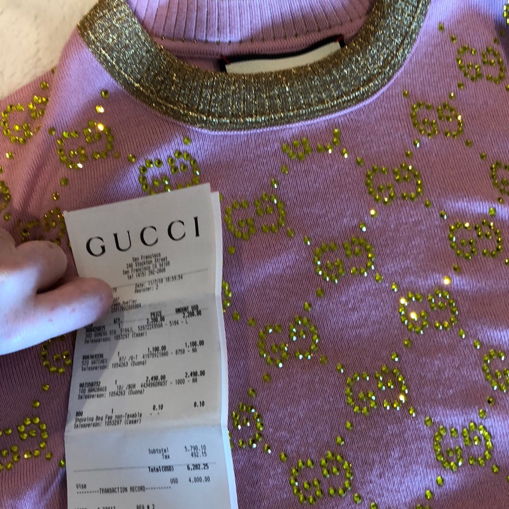Gucci Gold Crystal Sweater (Pink - L)